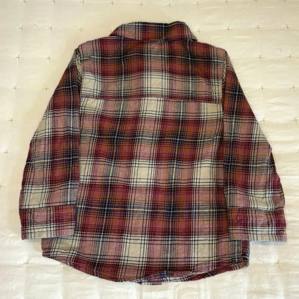Oshkosh B'gosh Brushed Cotton Plaid Button Up Shirt Boys 18M | Red Blue